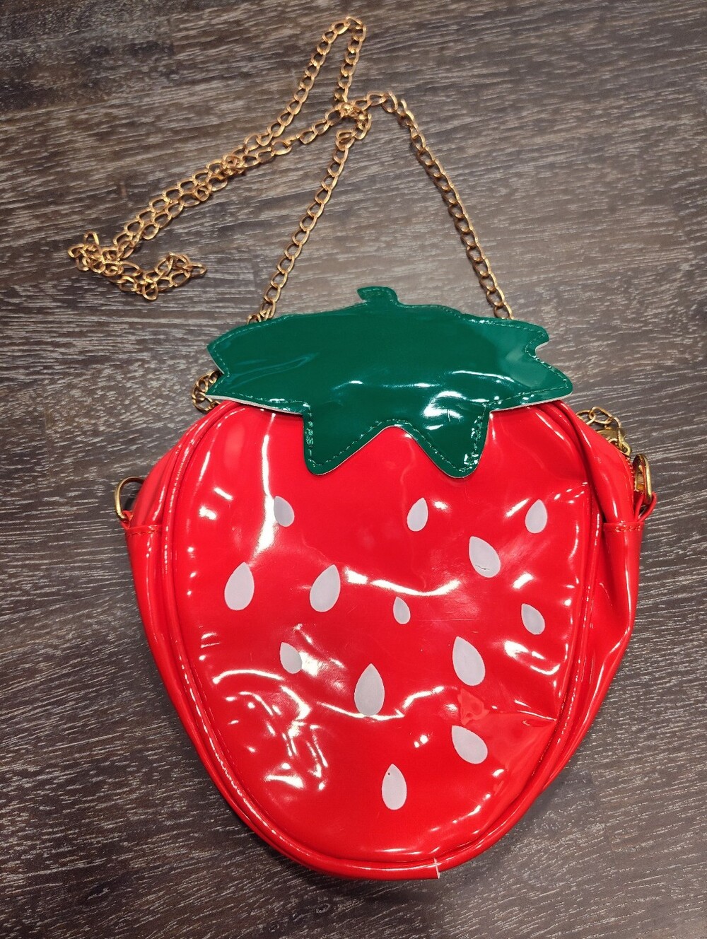 Cute Small Shiny Zippered STRAWBERRY  Crossbody Purse Chain Strap Halloween